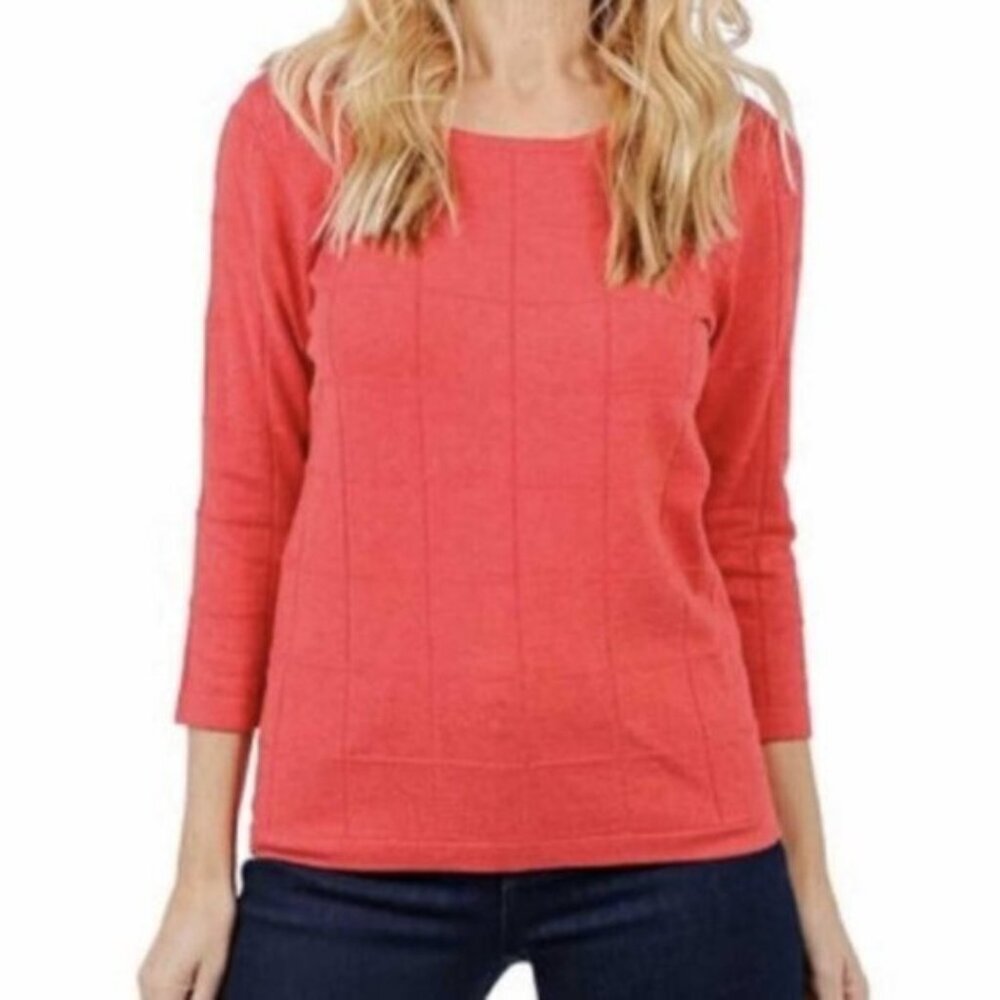 New Brian Bailey Coral Windowpane Pullover Sweater- Size XL (bin 2D)